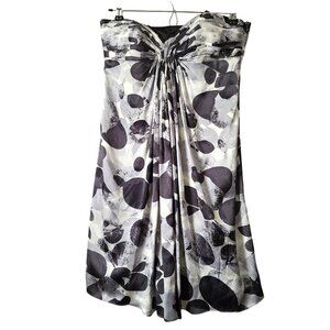 LAUNDRY by Shelli Segal Abstract Print Strapless Silk Mini Dress Sz 2 Black Gray